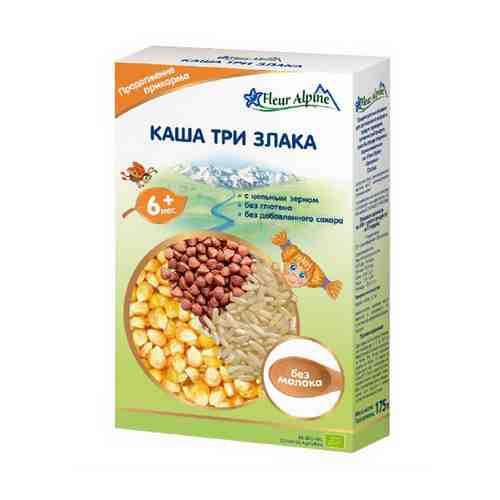 Каша Fleur Alpine Organic 3 злака безмолочная с 6 месяцев 175 г