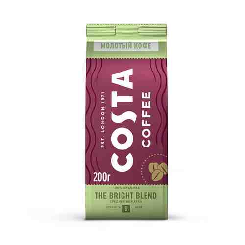 Кофе Costa Coffee Bright Blend Средняя обжарка молотый 200 г