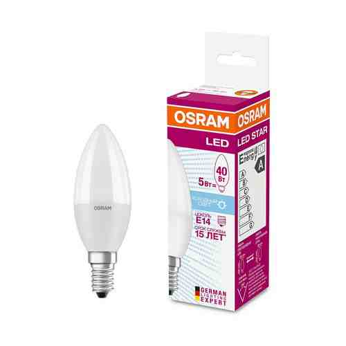 Лампа светодиодная Osram LED E14 5W свеча холодный свет