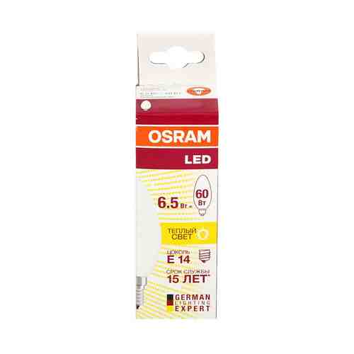 Лампа светодиодная Osram LED E14 6,5W свеча теплый свет