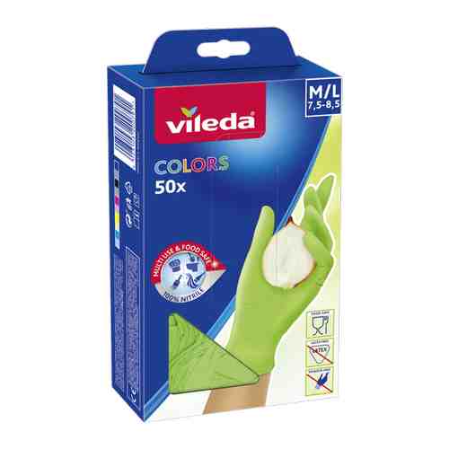 Перчатки хозяйственные Vileda Colors розовый-зеленый 50 шт