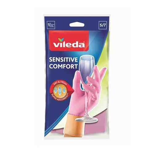 Перчатки Vileda Sensitive Comfort хозяйственные латексные S