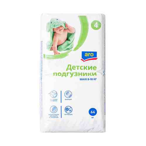 Подгузники Aro детские Maxi 4 8-18 кг 64 шт