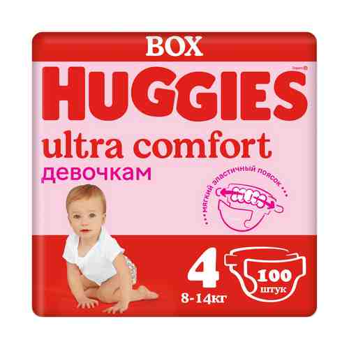 Подгузники Huggies Ultra Comfort Box для девочек р 4 (8-14 кг) 100 шт