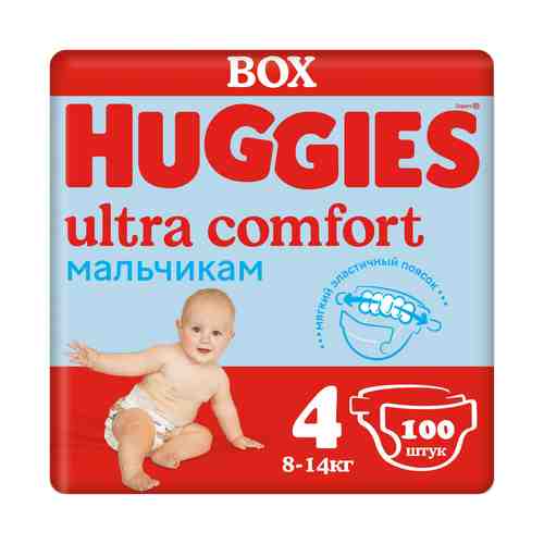 Подгузники Huggies Ultra Comfort Box для мальчиков р 4 (8-14 кг) 100 шт