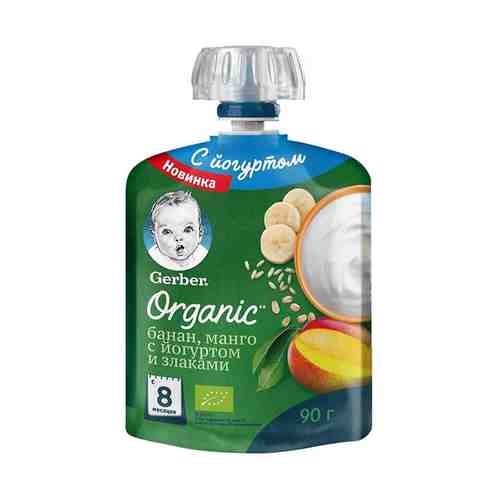 Пюре Gerber Organic банан и манго с йогуртом и злаками с 8 месяцев 90 г