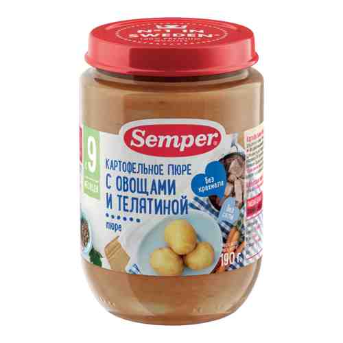 Пюре Semper мясо-овощное картофель с овощами и телятиной с 9 месяцев 190 г