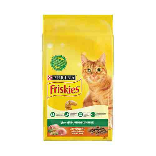 Сухой корм Friskies для домашних кошек с курицей и полезными овощами 1,5 кг