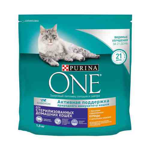 Сухой корм Purina One для домашних стерилизованных кошек и котов с курицей и цельными злаками 1,5 кг