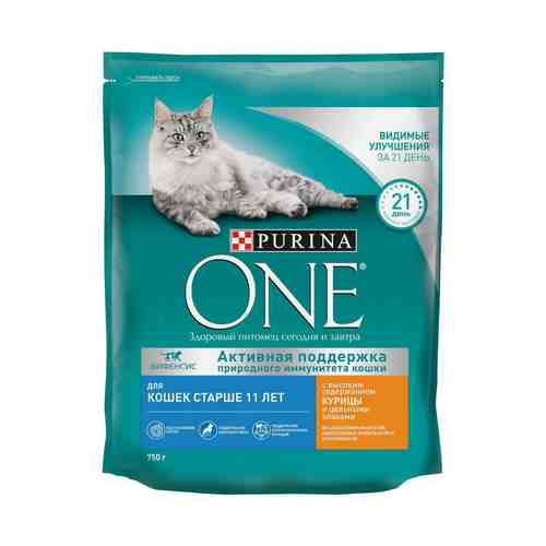 Сухой корм Purina One для кошек старше 11 лет с высоким содержанием курицы и цельными злаками 750 г