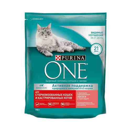 Сухой корм Purina One для стерилизованных кошек и кастрированных котов с высоким содержанием лосося и пшеницей 750 г