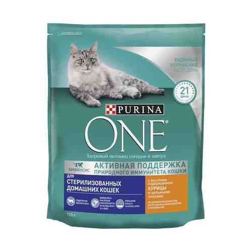 Сухой корм Purina One Sterilized с курицей и цельными злаками для домашних стерилизованных кошек и котов 750 г