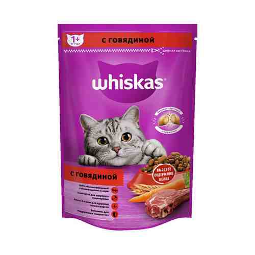 Сухой корм Whiskas Вкусные подушечки с нежным паштетом Аппетитное ассорти с говядиной для взрослых кошек 350 г