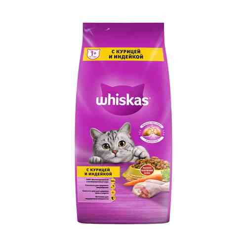 Сухой корм Whiskas Вкусные подушечки с нежным паштетом Аппетитное ассорти с курицей и индейкой для взрослых кошек 5 кг