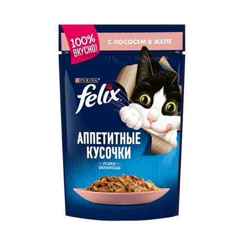 Влажный корм Felix Аппетитные кусочки для взрослых кошек с лососем в желе 85 г