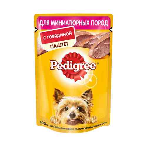 Влажный корм Pedigree для взрослых собак миниатюрных пород паштет с говядиной 80 г