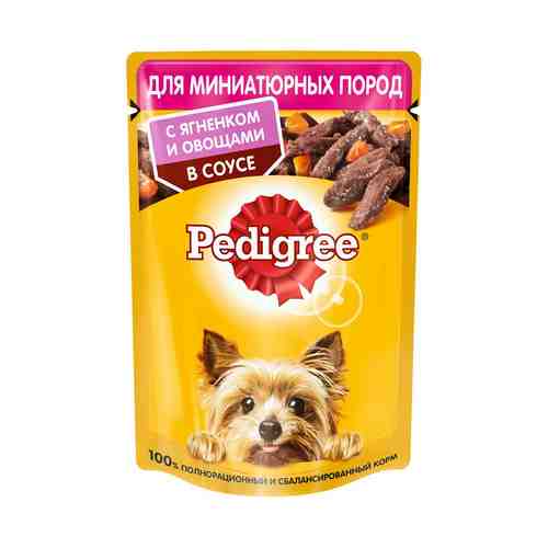 Влажный корм Pedigree для взрослых собак миниатюрных пород с ягненком и овощами в соусе 85 г