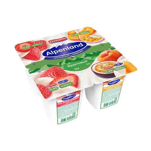 Йогуртный продукт Alpenland клубника-персик-маракуйя 0,3% 95 г